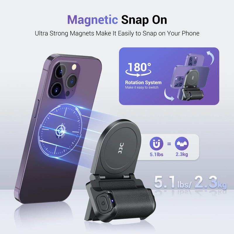 Suporte magnético para celular JJC, suporte para selfies e fotos com controle remoto sem fio, parafuso de 1/4" para iPhone série 15/14/13