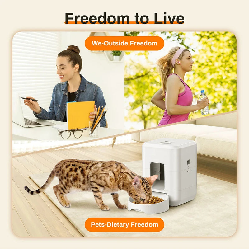 Petavista Alimentador Automático para Gatos Pet Smart WiFi Dispensador de Ração com Controle Remoto Alimentador Automático para Gatos Cachorros Acessórios para Alimentos Secos