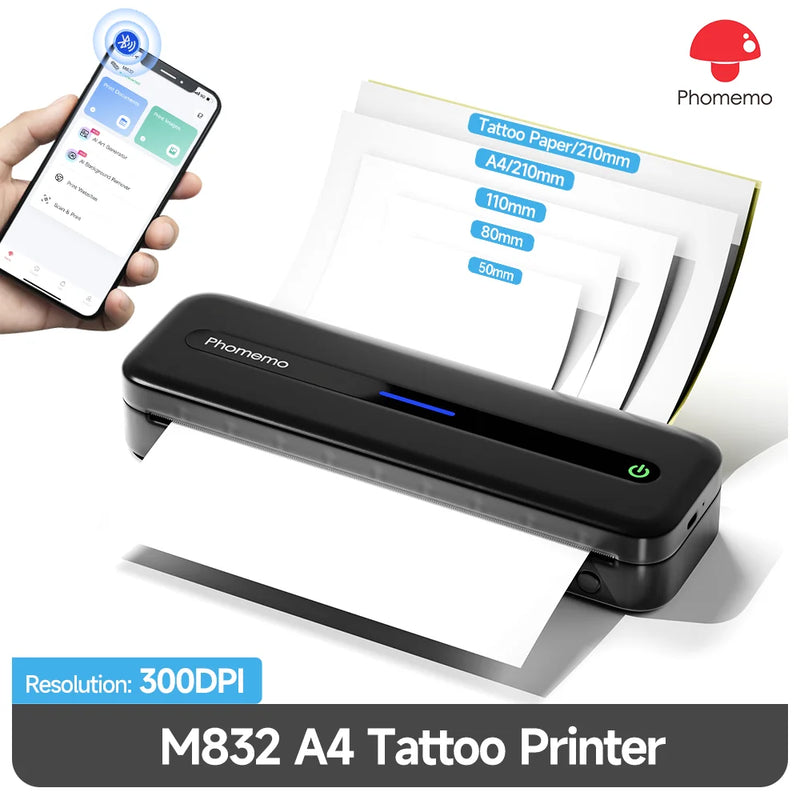 Impressora sem tinta M832 Impressora portátil sem fio Bluetooth Impressora térmica Suporte Carta A4 5-Tamanho Papel térmico Impressora móvel